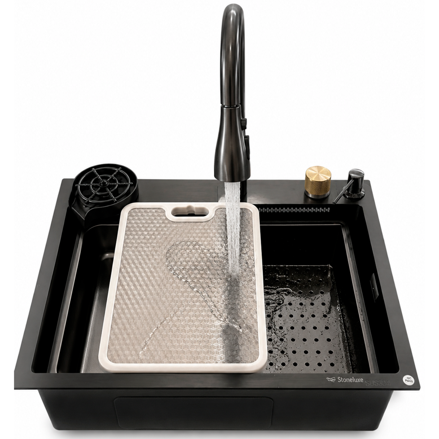 Lavaplatos 60x46cm negro premium con grifería y accesorios