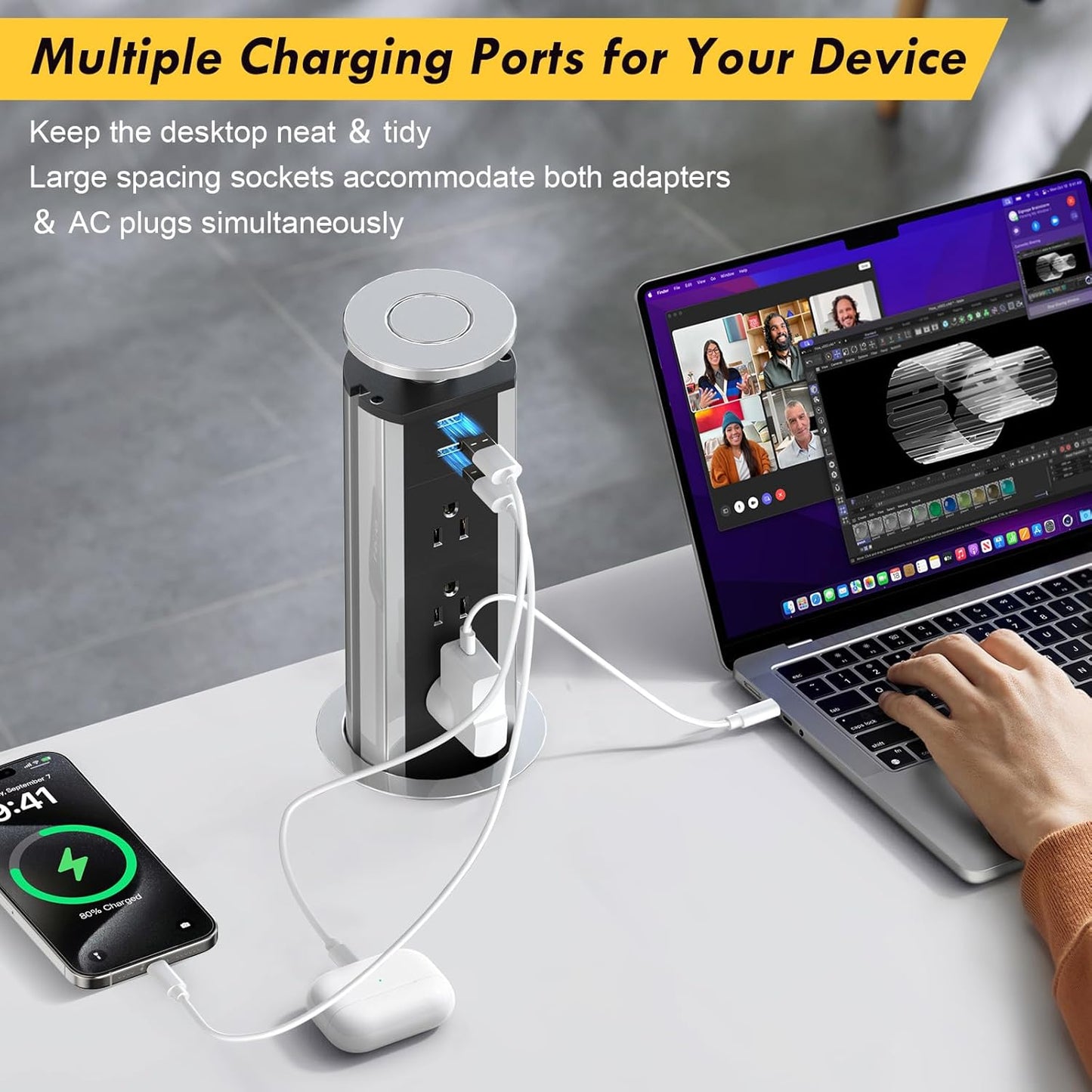 Multitoma Electrico Retractil Para Meson Cocina Y Escritorio