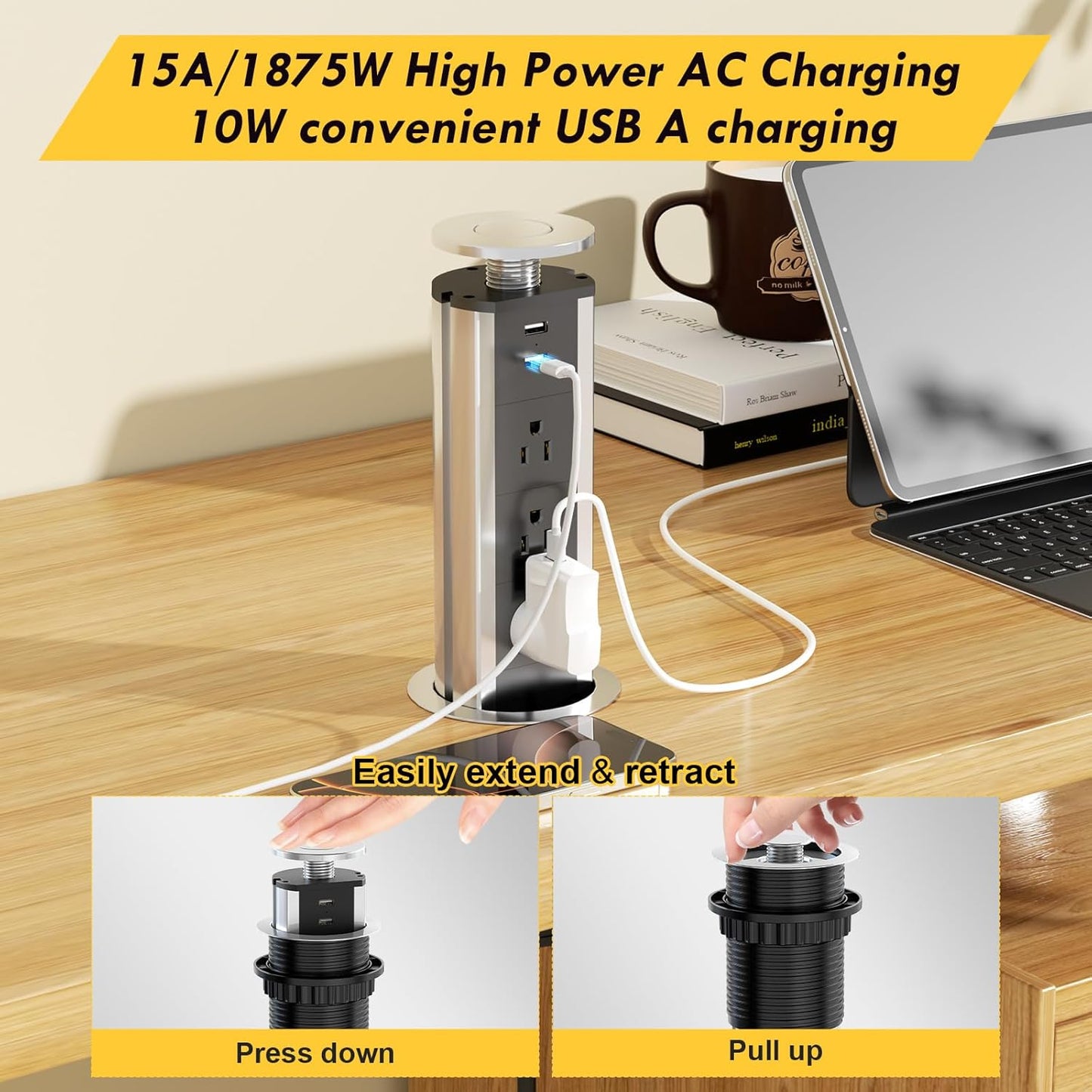 Multitoma Electrico Retractil Para Meson Cocina Y Escritorio