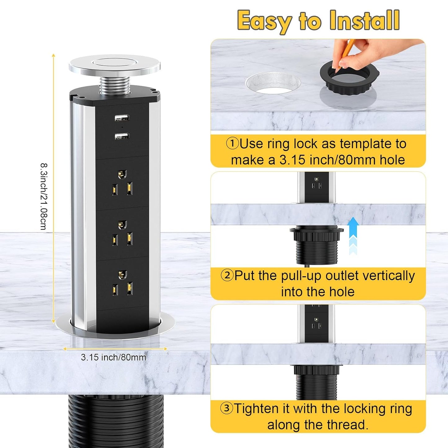 Multitoma Electrico Retractil Para Meson Cocina Y Escritorio