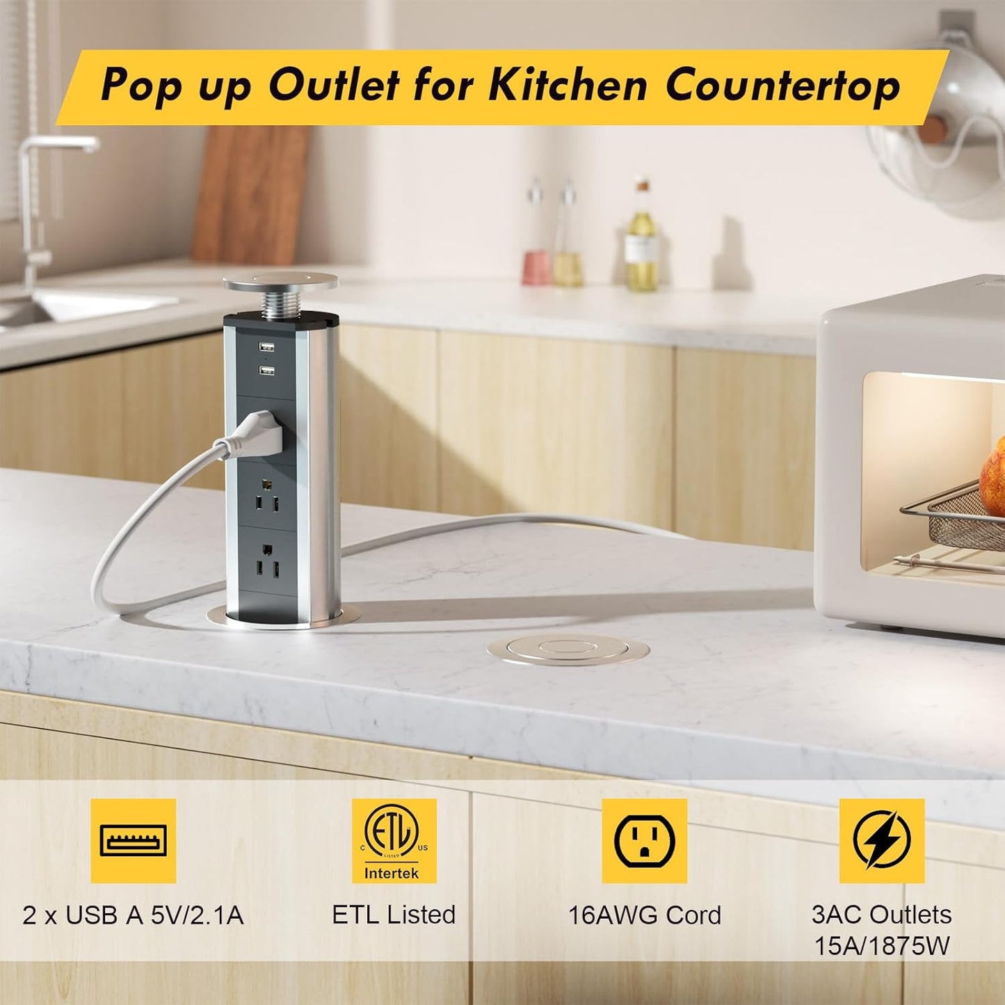 Multitoma Electrico Retractil Para Meson Cocina Y Escritorio