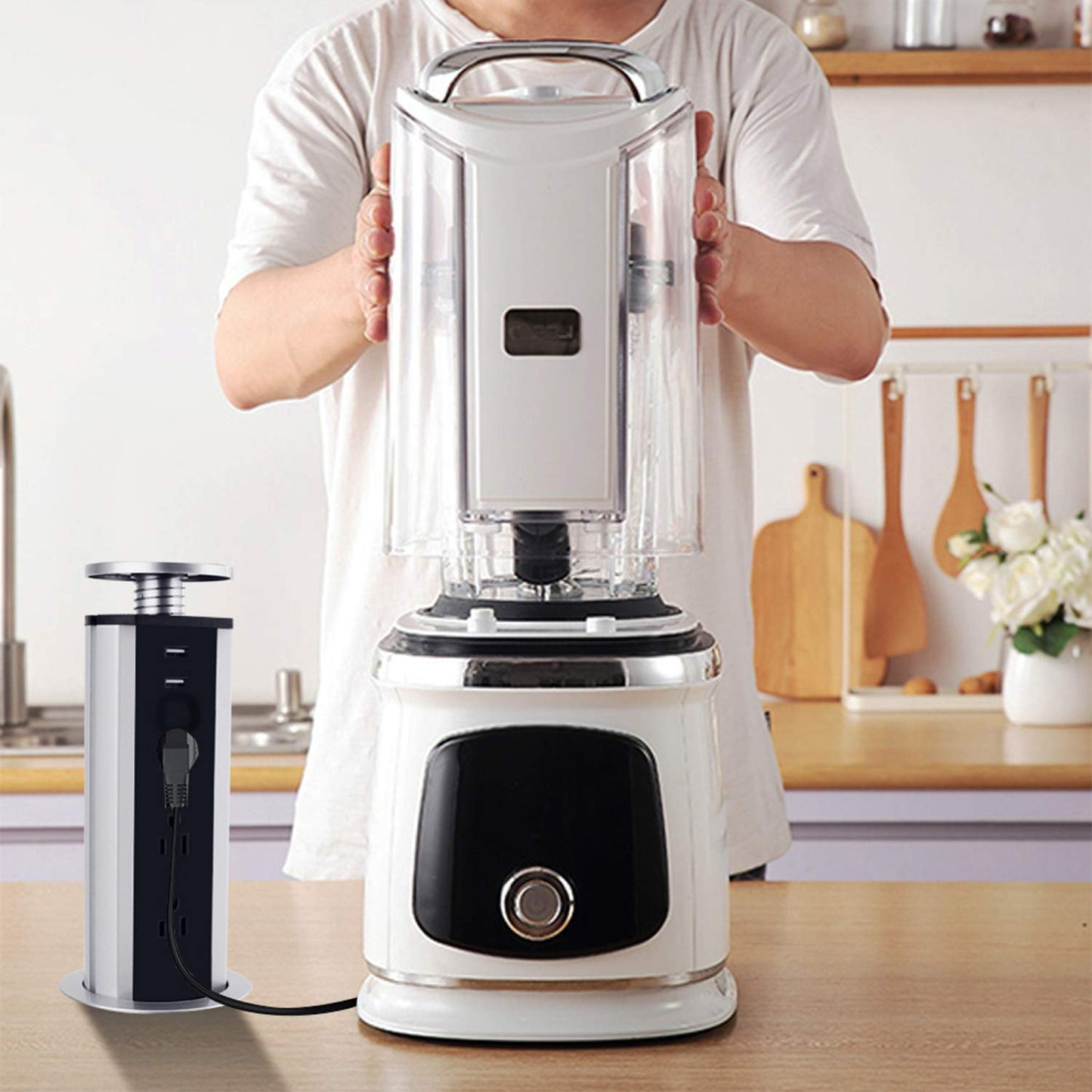 Multitoma Electrico Retractil Para Meson Cocina Y Escritorio