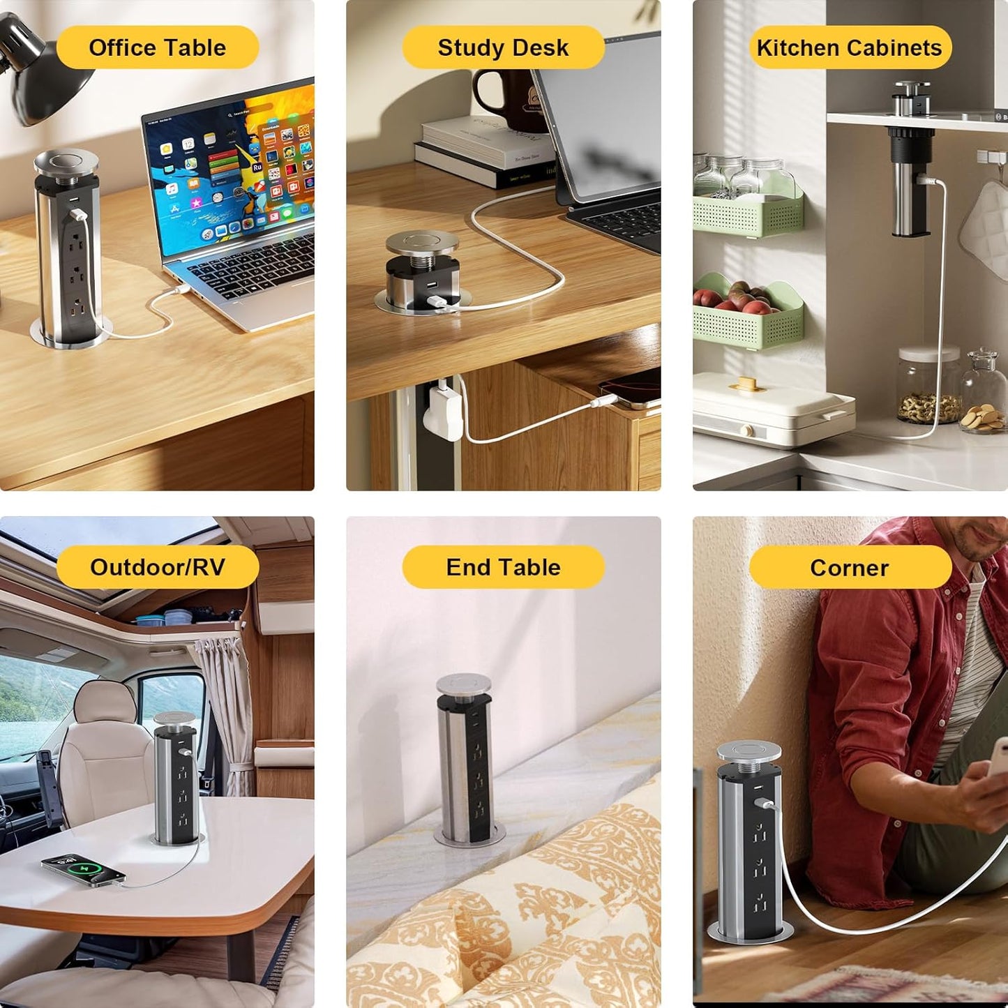 Multitoma Electrico Retractil Para Meson Cocina Y Escritorio
